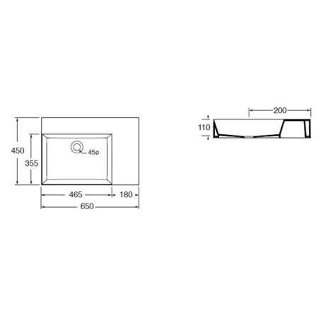 AZZURRA ELEGANCE Squared раковина подвесная/накладная 60х45см без отв. под смеситель , правая, цвет белый 