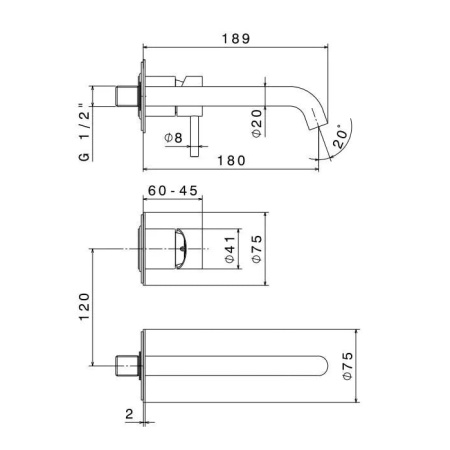 Kerama Marazzi Смеситель для раковины ETERNA однорычажный настенный, без донного клапана, нержавеющая сталь 