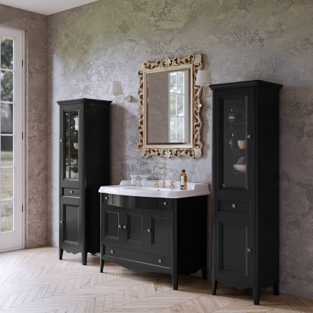 TW Veronica, База с раковиной Simas AR874bi*1 105*56см, 2 верх.ящ. 3 расп. дв. и 1 выдв. ящик, доводч. Blum, ручки: Riflesso хром, цвет: NERO 