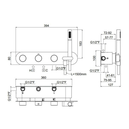 Carimali Встраиваемая часть для горизонтального термостатического смесителя c держателем, 5 выходов,.цвет: хром (Снято с пр-ва) 