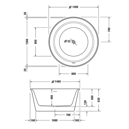 Duravit White Tulip Ванна акриловая D1400хh630 мм , отдельностоящая, с бесш.панелью и рамой, со спец сливом и переливом, цвет белый 