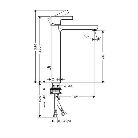 HG Metris S Смеситель для раковины с донным клапаном, на 1 отв., излив 189мм, h251мм, цвет: хром 