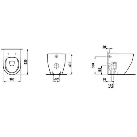 LAUFEN Pro  Унитаз напольный приставной, безободковый 36х53х43 см, слив универсальный,цвет белый 