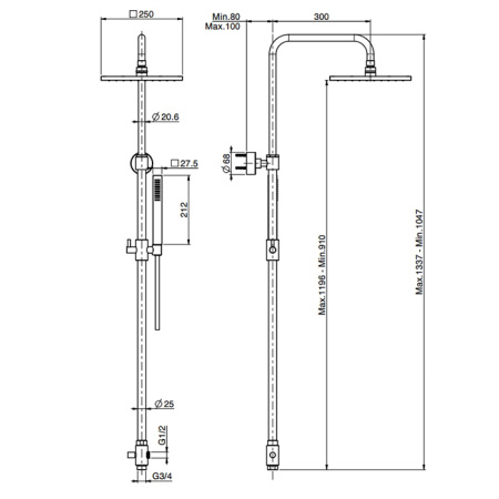 Fima Carlo Frattini Colonne doccia Душевая стойка, верхний душ 25x25см., с держателем и ручным душем, цвет: золото 