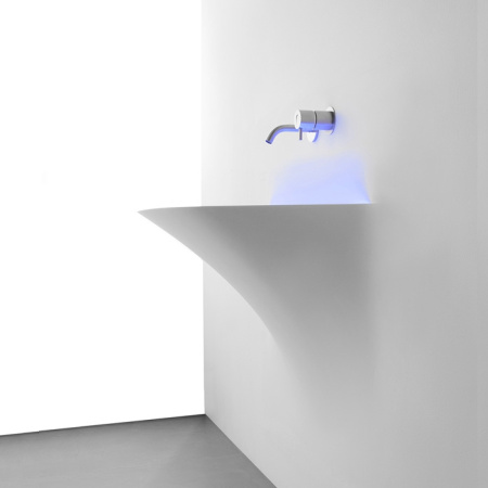 ANTONIO LUPI SOFFIO Раковина встраиваемая в стену 860х506х775 мм., с подсветкой, с донным клапаном, сифоном и гибким шлангом, Corian, цвет белый 