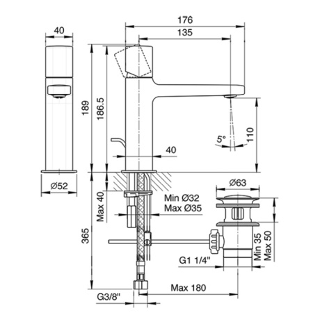 Fantini Lame Смеситель для раковины, 1 отв., с донным клапаном, излив 135мм, цвет: хром 
