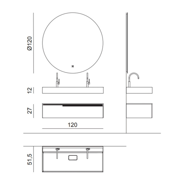 OASIS JOYCE Зеркало Ø1200 мм. подвесное, с LED подсветкой с сенсорным выключателем и диммером, 36w - 1400k 