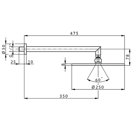 CISAL Shower Верхний душ D250 мм с настенным держателем L350 мм, цвет никель полированный 