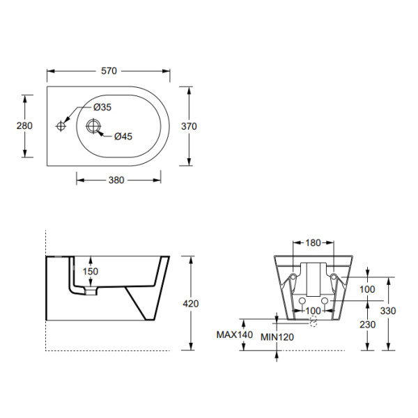 Alice Hide Биде Round 57х37, подвесное, белый глянцевый 
