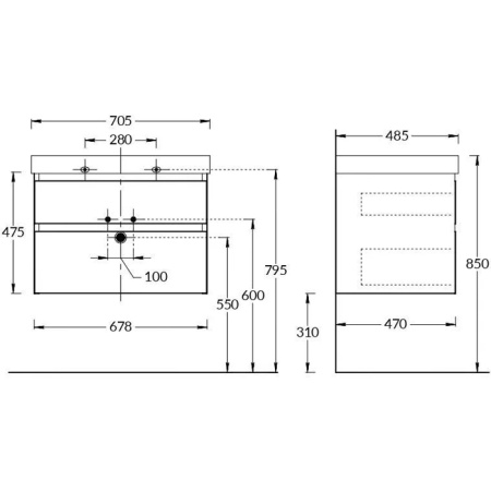 Kerama Marazzi Тумба CUBO подвесная с ящиками 70, белая матовая 