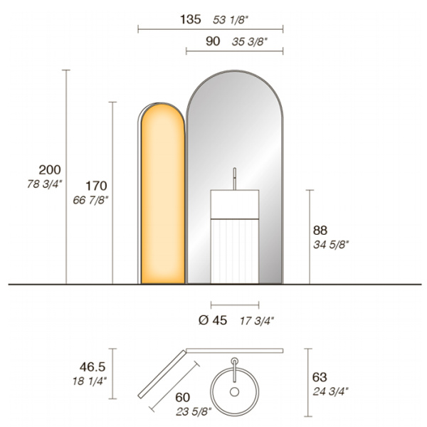 NOORTH milldue edition Roma Раковина ROMA III Ø45xh88см напольная, слив в пол, без отв., c д/клап., гл./фрез., цвет: bianco carrara-A10L/grafite-A51F 