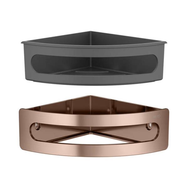 Keuco ELEGANCE Угловая полочка для душа, съемная вставка (небьющаяся и нечувств. к УФ), скрытый крепеж в к-те цвет: brushed red gold/anthracite 