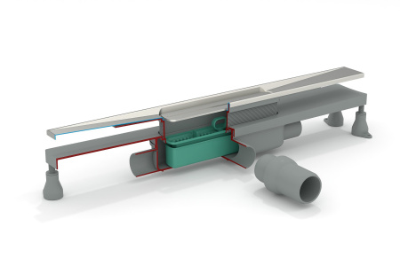 Дренажный канал 100 см, гидрозатвор, ABS, горизонтальный выход OMP Tea Emyflow 5963.404.8.3, золото брашированное 