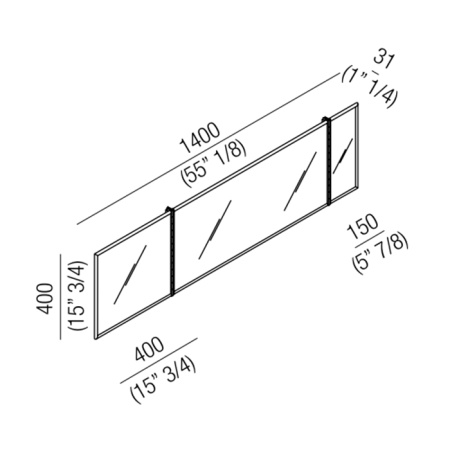 Agape Gabbiano Зеркало со стальным каркасом 140x40 см, цвет: нержавеющая сталь 