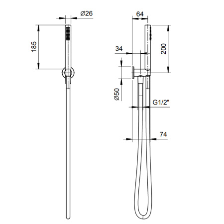 Fantini Nice Душевой набор: ручная лейка FIT, держатель для ручной лейки, шланг 150 см, цвет Raw Metal PVD 