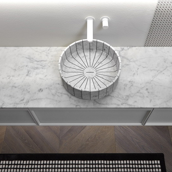 ANTONIO LUPI FONTE Раковина Ø450х150 мм., для установки на столешницу, в комплекте с донным клапаном, мрамор Carrara 