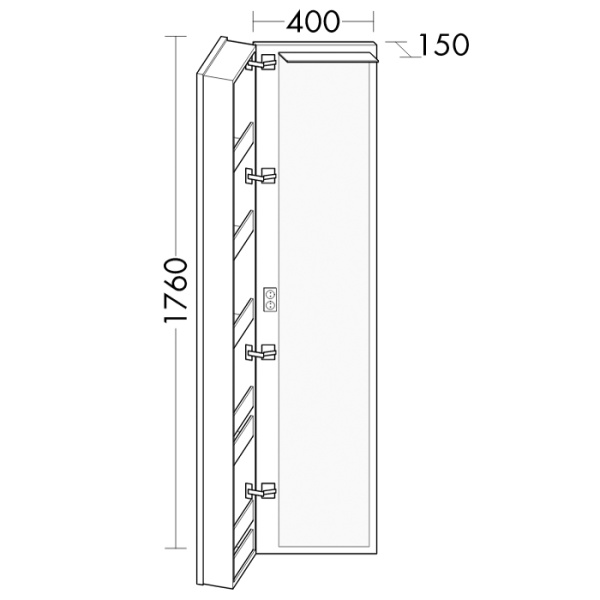 BURGBAD SYS30 Шкаф 400х150х1760 мм, подвесной, 5 полок ,1 зеркало, левый, подсветка, ручки хром, цв белый матовый 
