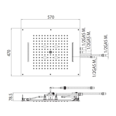BOSSINI DREAM/4 Верхний душ 570 x 470 mm, 4 режима (дождь, каскад, водопад туман), цвет: черный матовый 