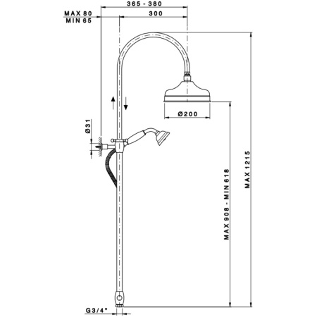 Nicolazzi Doccia Душевая стойка с верхним душем Ø 20см, переключателем и ручным душем, цвет: бронза 