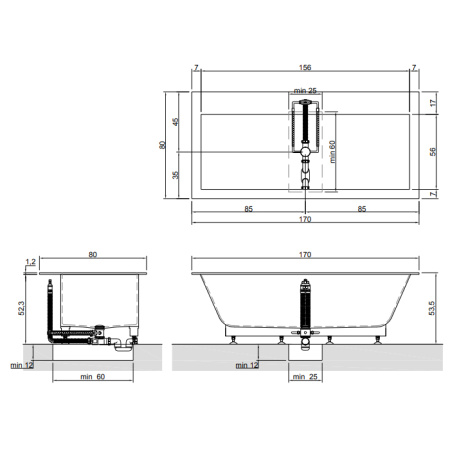 Antonio Lupi Biblio Ванна встраиваемая 170х80х53.5 см, с сифоном и ,ножками и нажимным донным клапаном (хром), мат-л: Corian, цвет: белый 