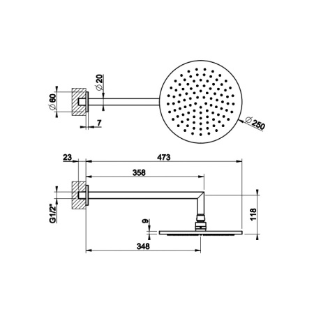 Gessi Anello/Ingranaggio Душевая головка для настенного крепления, поворотная с шарниром, D250 мм, цвет Finox Brushed Nickel 