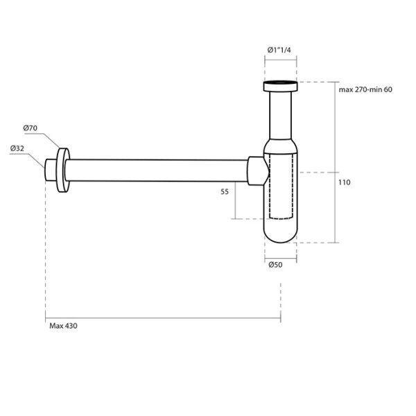 Kerasan Сифон Lux для раковины дизайнерский 1`1/4, цвет: золото 