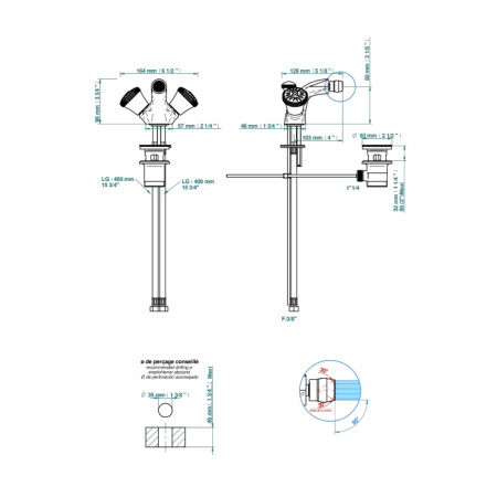 THG HIRONDELLES PLATINUM STAMPED Смеситель для биде на 1 отверстие, двухвентильный, с донным клапаном, цвет хром 