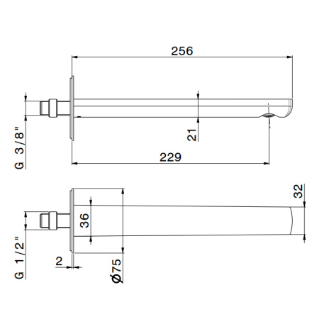 Newform Haka Излив для раковины из стены, длина 229 мм, с подключением на 1/2”, цвет: черный матовый 