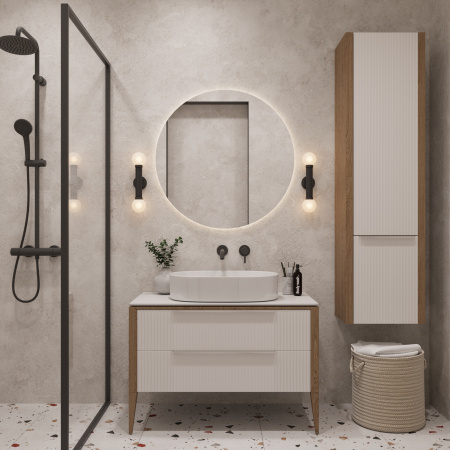 Тумба со столешницей Валенсия, Камень /Столешница компакт-плита, Белая 