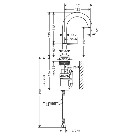 AX One Смеситель для раковины Sel 140, p-open, цвет шлифованная медь 
