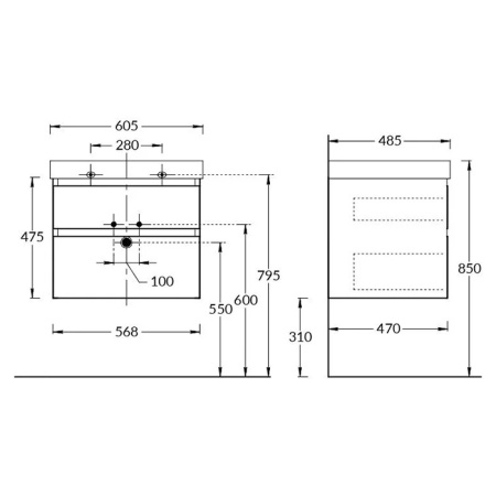 Kerama Marazzi Тумба CUBO подвесная с ящиками 60, мальва матовая 