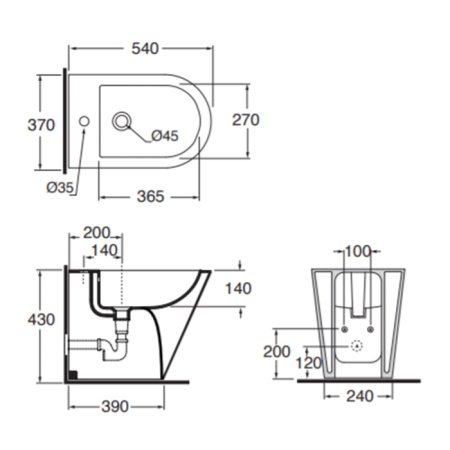 AZZURRA FORMA Биде  приставное  54х37х42см , с 1 отв под смеситель,с креплением, цвет белый 