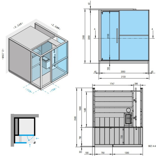 Effegibi Logica S Сауна с душем, угловая L.H., SX, 214x250xh226см, отделка: Soft Sand 