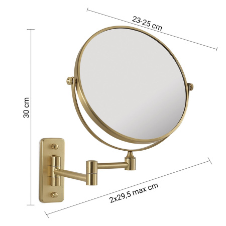 Gedy Gaia, настенное круглое поворотное косметическое зеркало (3x) со складным механизмом, цвет матовое золото 