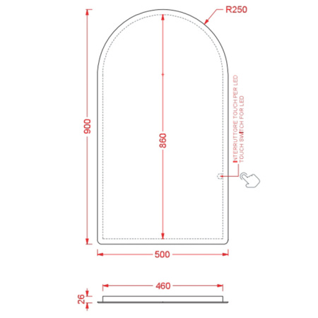 Artceram ЗЕРКАЛА Зеркало Semiarco 50х90 см с LED-подсветкой и сенсорным выключателем 