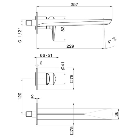 Newform Delta Zero Внешняя часть смесителя настеного монтажа для раковины с длинным изливом без донного клапана, цвет:  PVD copper bronze 