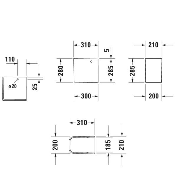 DURAVIT Happy D.2  Полупьедестал для раковины 21х31 см,  (231680,231665,231660), цвет белый. 