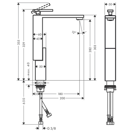 AX Edge Смеситель для раковины 280, на 1 отв., с push/open донным клапаном, излив 180мм, алмазн. огранка, цвет: полир. красное золото 