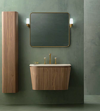 CERASA Suede Комплект мебели подвесной 85 см, с интегрированной раковиной цвет TALCO, зеркало и пенал, цвет орех шпон