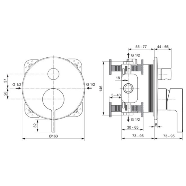 Ideal Standard Joy Смеситель для ванны, встраиваемый, без комплектом EASY-BOX A1000NU, цвет: PVD Silver Storm 