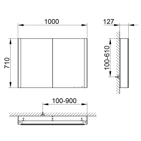 Keuco SOMARIS Зеркальный шкаф 1000x710x128мм 2-дверный-двустор. зеркало, IP 44, с обогревом и плавным закр., корпус: алюминий серебристый цвет: 
