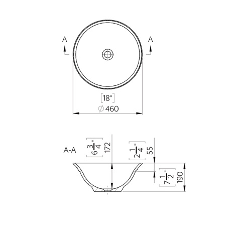 TW Раковина BARBRO 460 C для установки на столешницу Ø460 мм., без перелива, цвет  белый матовый 