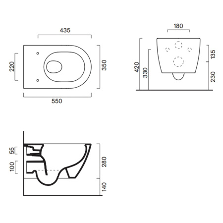Catalano SFERA Унитаз подвесной 55x35, безободковый, смыв Tornado, покрытие Cataglaze+, открытый креп., цвет белый глянцевый 