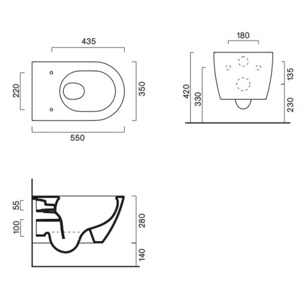 Catalano SFERA Унитаз подвесной 55x35, безободковый, смыв Tornado, покрытие Cataglaze+, открытый креп., цвет белый глянцевый 