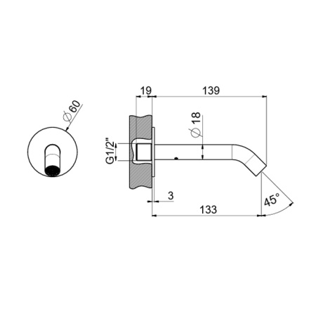Carimali ILTONDO Настенный излив для ванной/раковины, 133 мм,цвет хром 