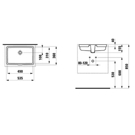 Laufen Living City Раковина 490х310х155 мм без отв. под смеситель, встраив снизу, цвет: белый 