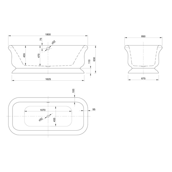 KNIEF Retro Ванна отдельностоящая 180х85х63см, с акриловым плинтусом, без слива-перелива, цвет белый глянец (продавать со сливом 0100-091-06 WG) 