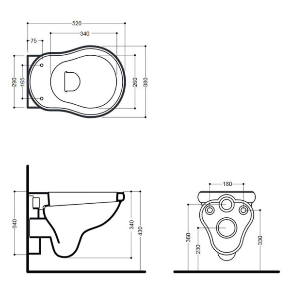 KERASAN Retro Унитаз подвесной 52*38см, цвет белый 