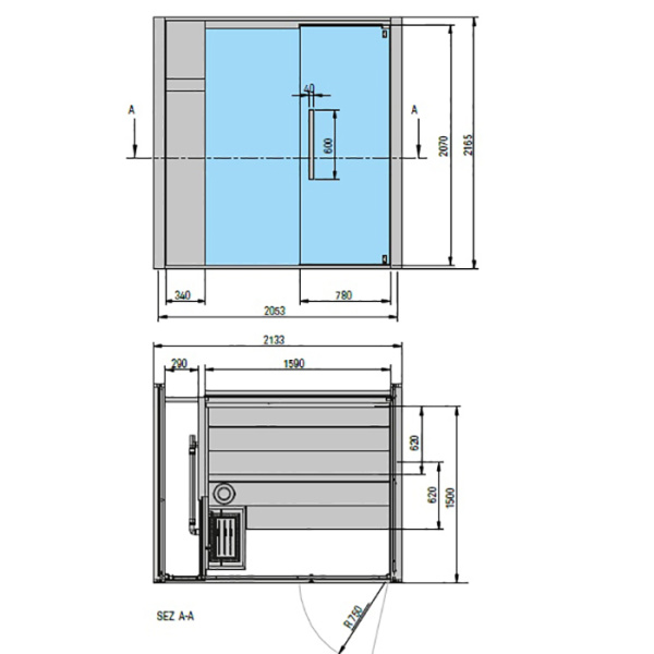 Effegibi One S Filo Сауна 214x171h217см, пристенная L.H., цвет: Stone 