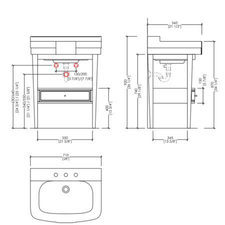 Devon Bogart Раковина с 3 отв. под смеситель 71x54,5xh26,5 см, цвет белый (со склада продаем с тумбой EFBOGART) НЕ производится! 